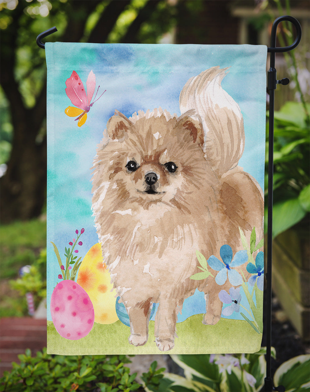Pomeranian Easter Garden Flag Mailbox Decorative Yard Banner Outside Patio Artwork for Flower Beds, Garden Size, Multicolor