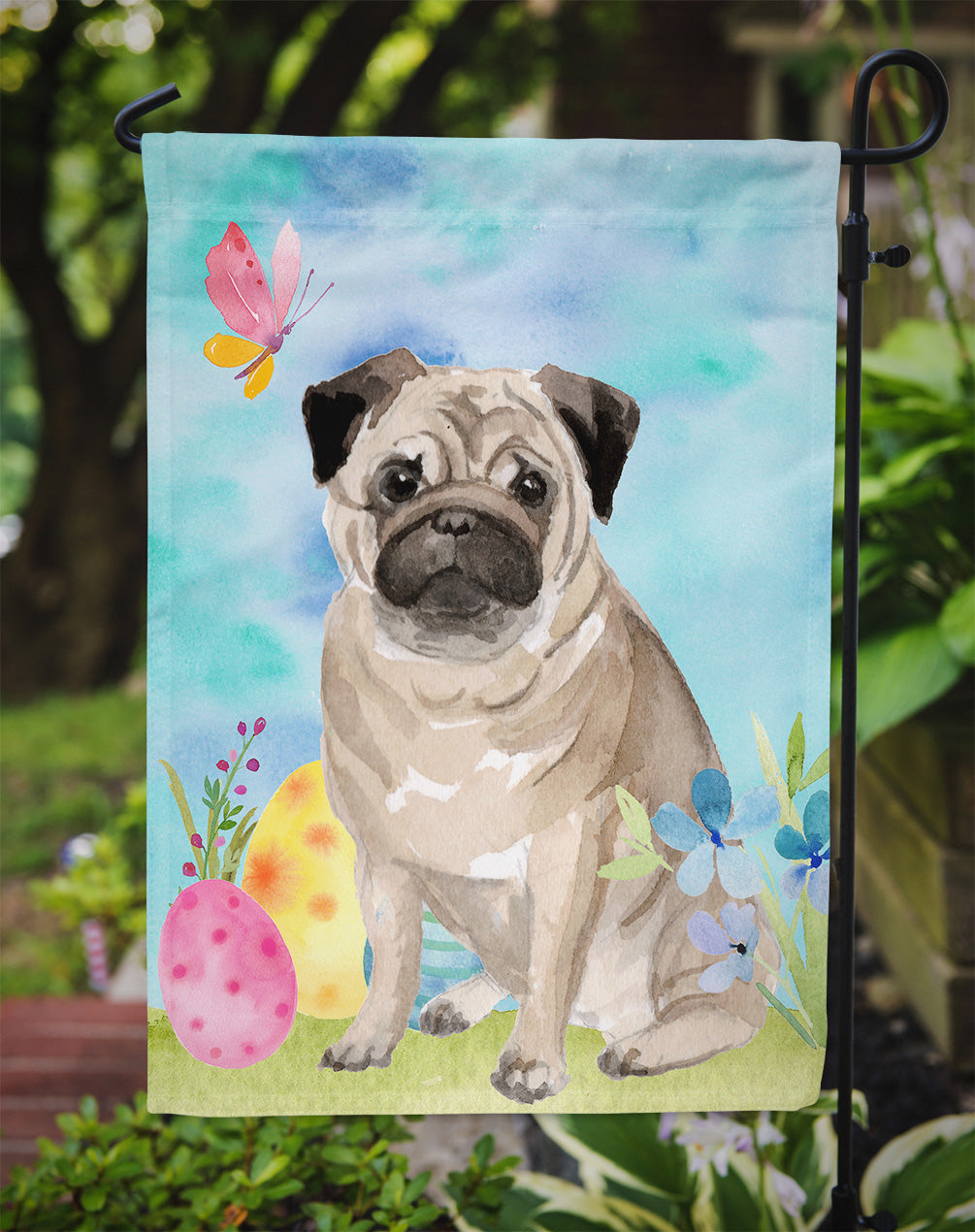 Fawn Pug Easter Garden Flag Mailbox Decorative Yard Banner Outside Patio Artwork for Flower Beds, Garden Size, Multicolor