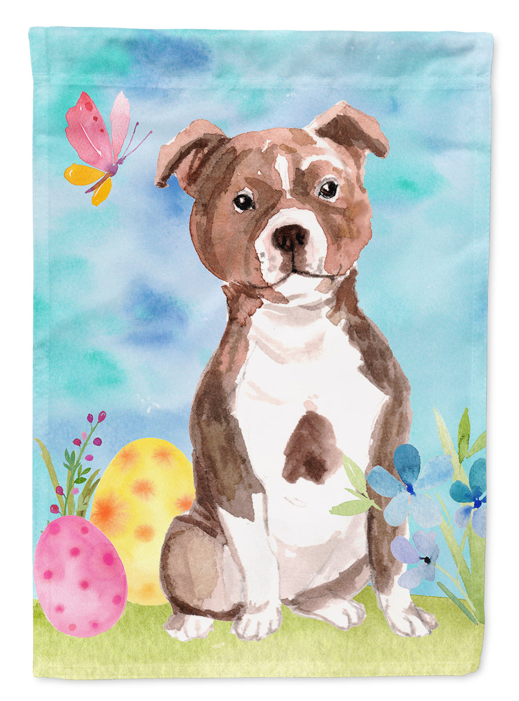 Red Staffie Bull Terrier Easter Garden Flag Mailbox Decorative Yard Banner Outside Patio Artwork for Flower Beds, Garden Size, Multicolor