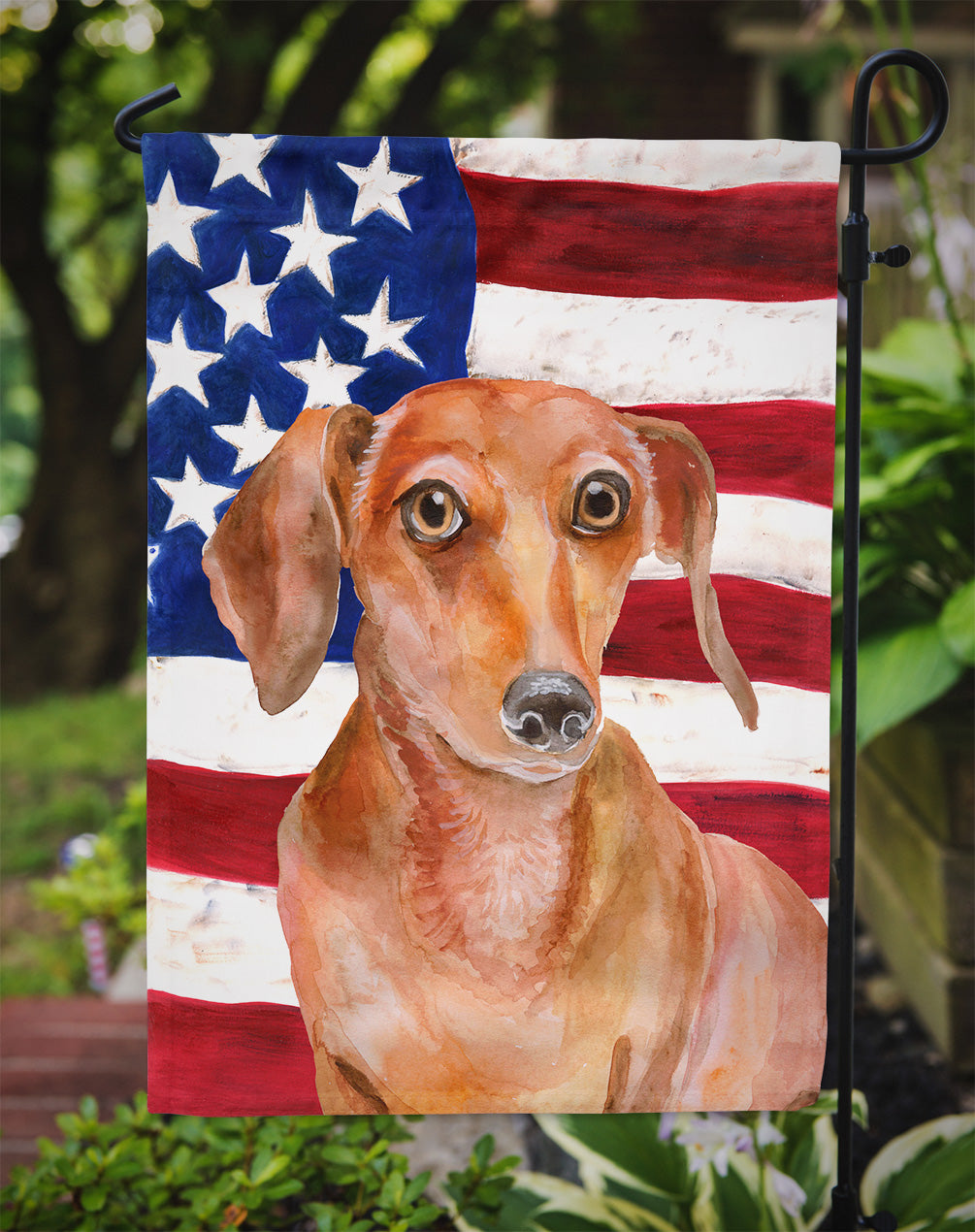 Red Dachshund Patriotic Garden Flag Mailbox Decorative Yard Banner Outside Patio Artwork for Flower Beds, Garden Size, Multicolor