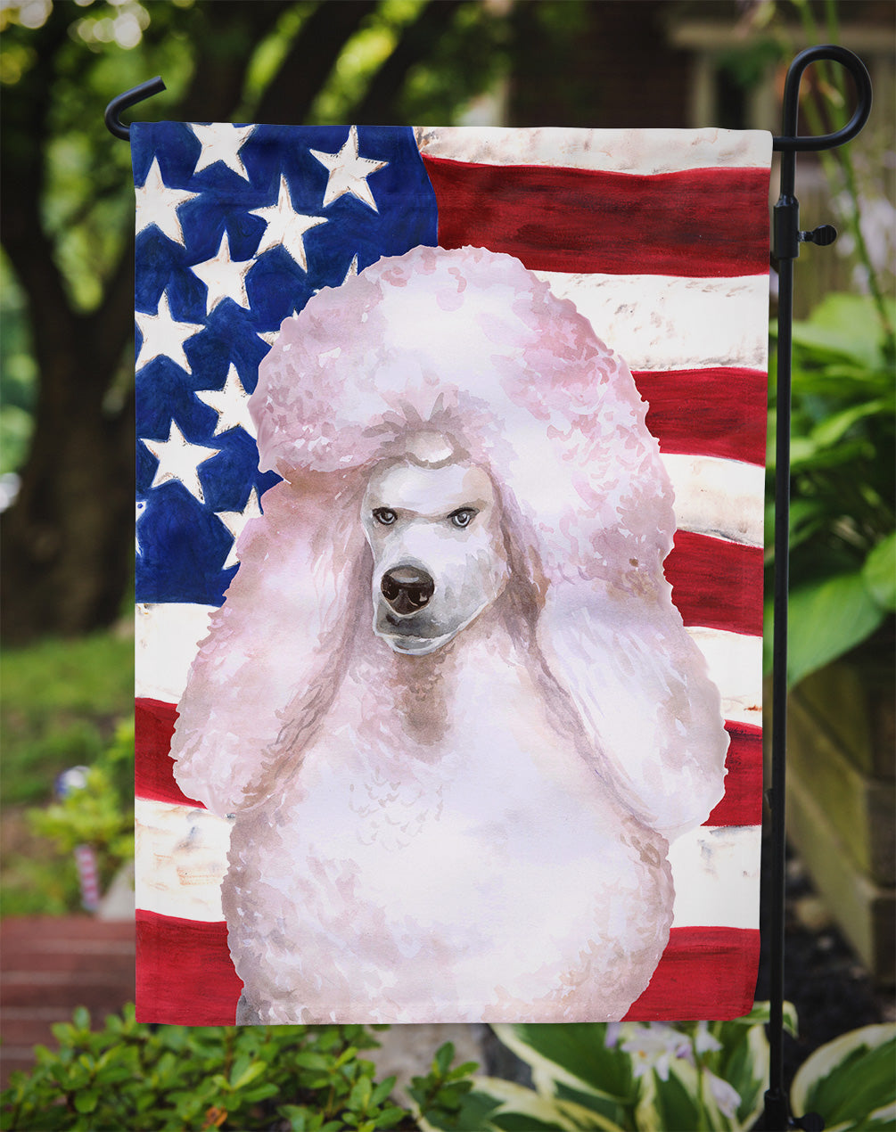 White Standard Poodle Patriotic Garden Flag Mailbox Decorative Yard Banner Outside Patio Artwork for Flower Beds, Garden Size, Multicolor