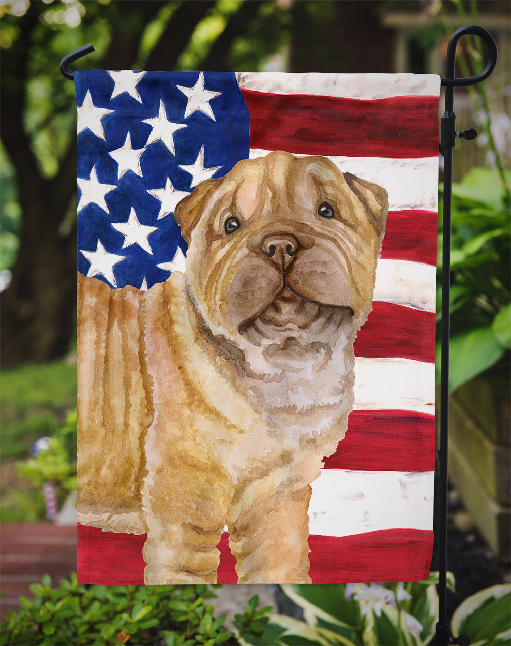Shar Pei Puppy Patriotic Garden Flag Mailbox Decorative Yard Banner Outside Patio Artwork for Flower Beds, Garden Size, Multicolor