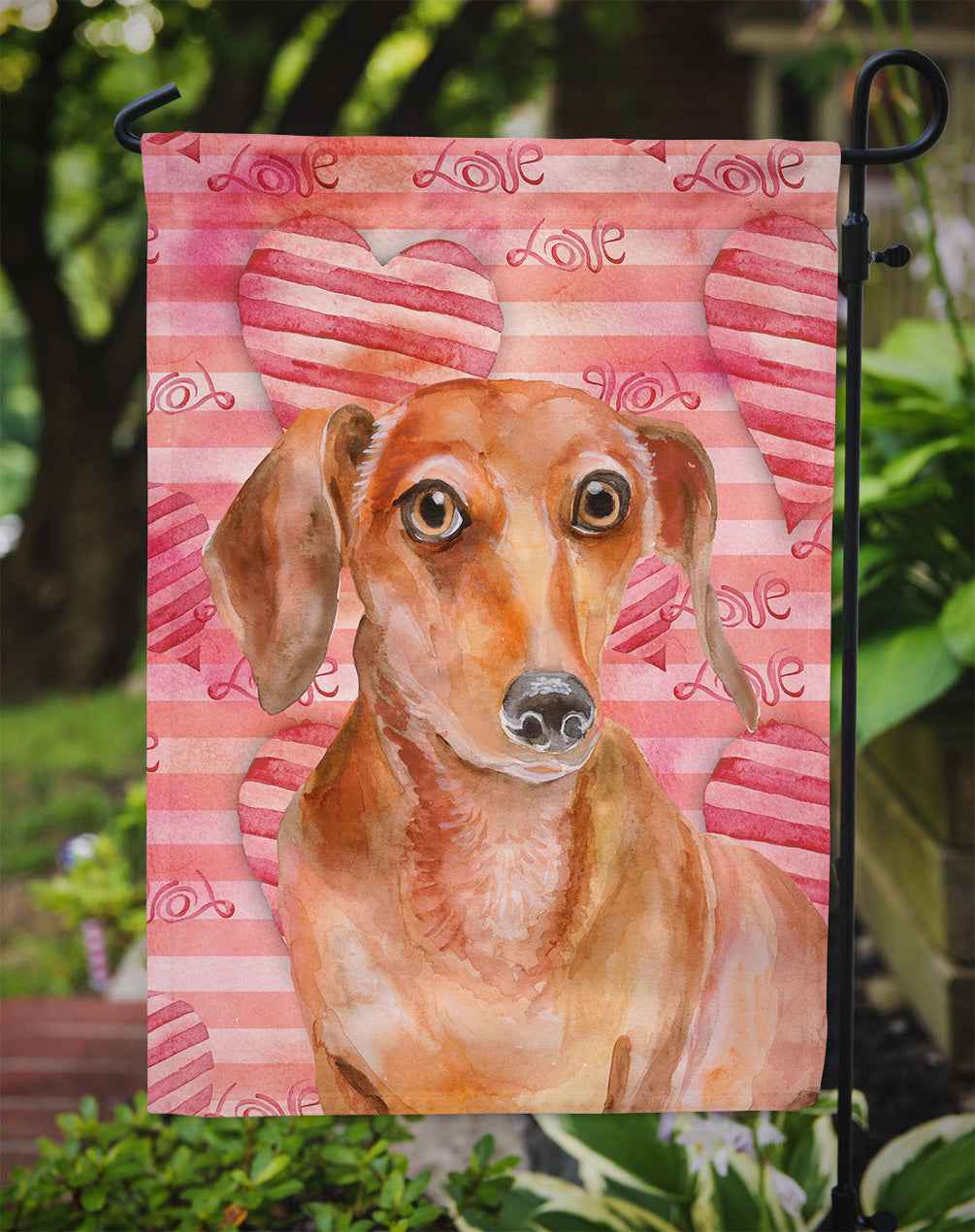 Red Dachshund Love Garden Flag Mailbox Decorative Yard Banner Outside Patio Artwork for Flower Beds, Garden Size, Multicolor