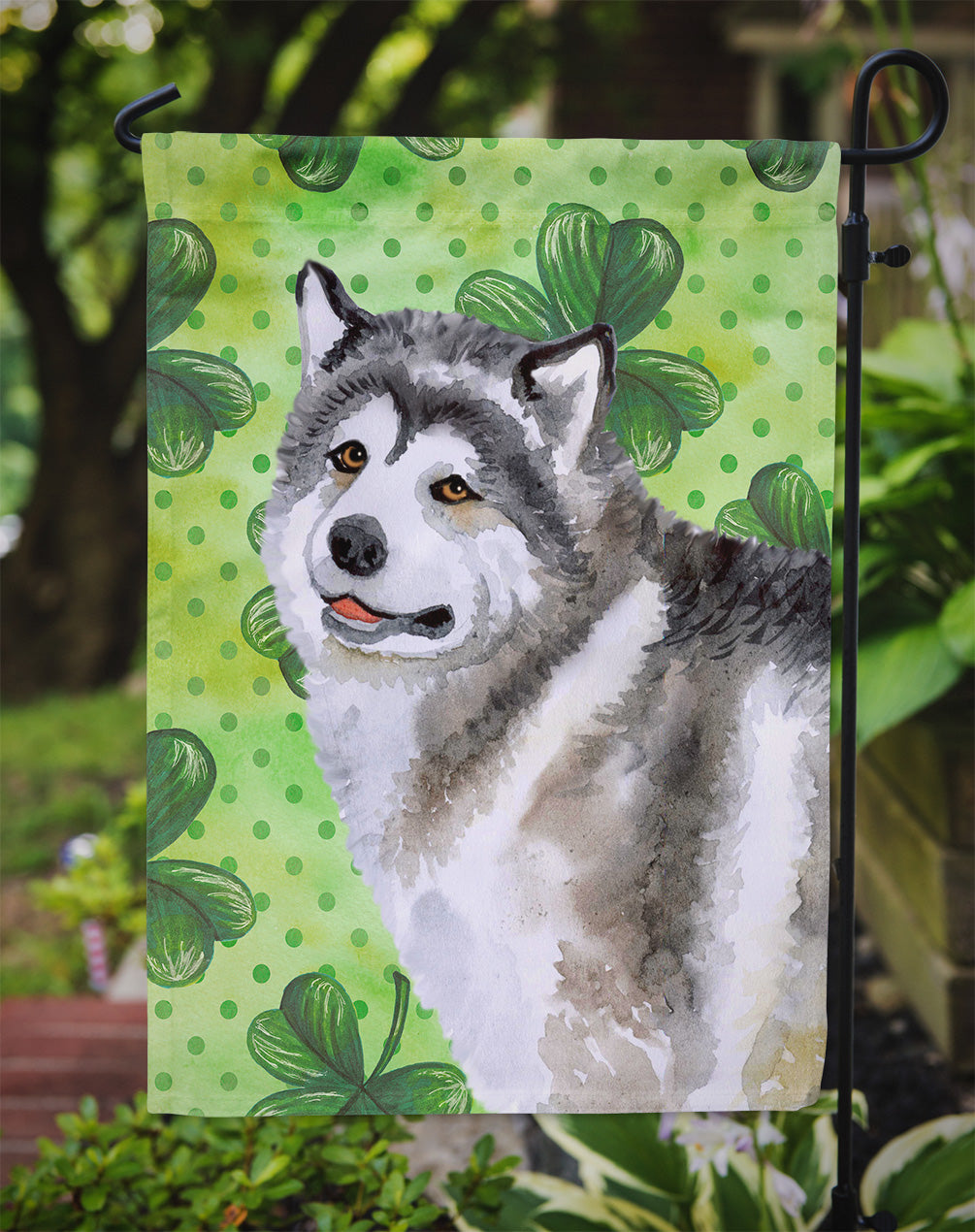 Alaskan Malamute St Patrick's Garden Flag Mailbox Decorative Yard Banner Outside Patio Artwork for Flower Beds, Garden Size, Multicolor