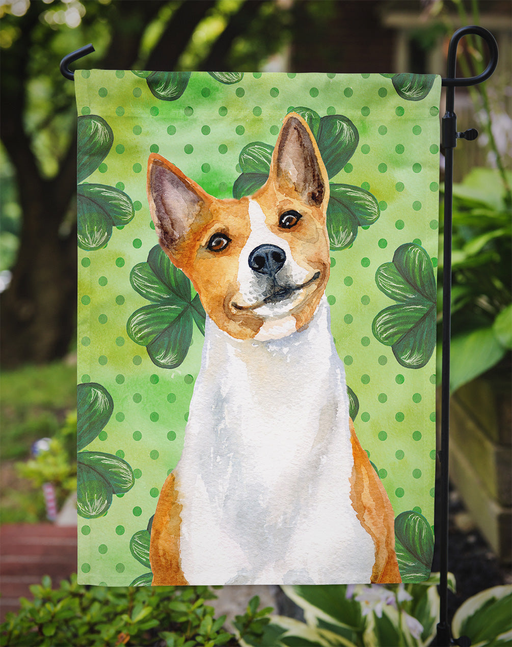 Basenji St Patrick's Garden Flag Mailbox Decorative Yard Banner Outside Patio Artwork for Flower Beds, Garden Size, Multicolor