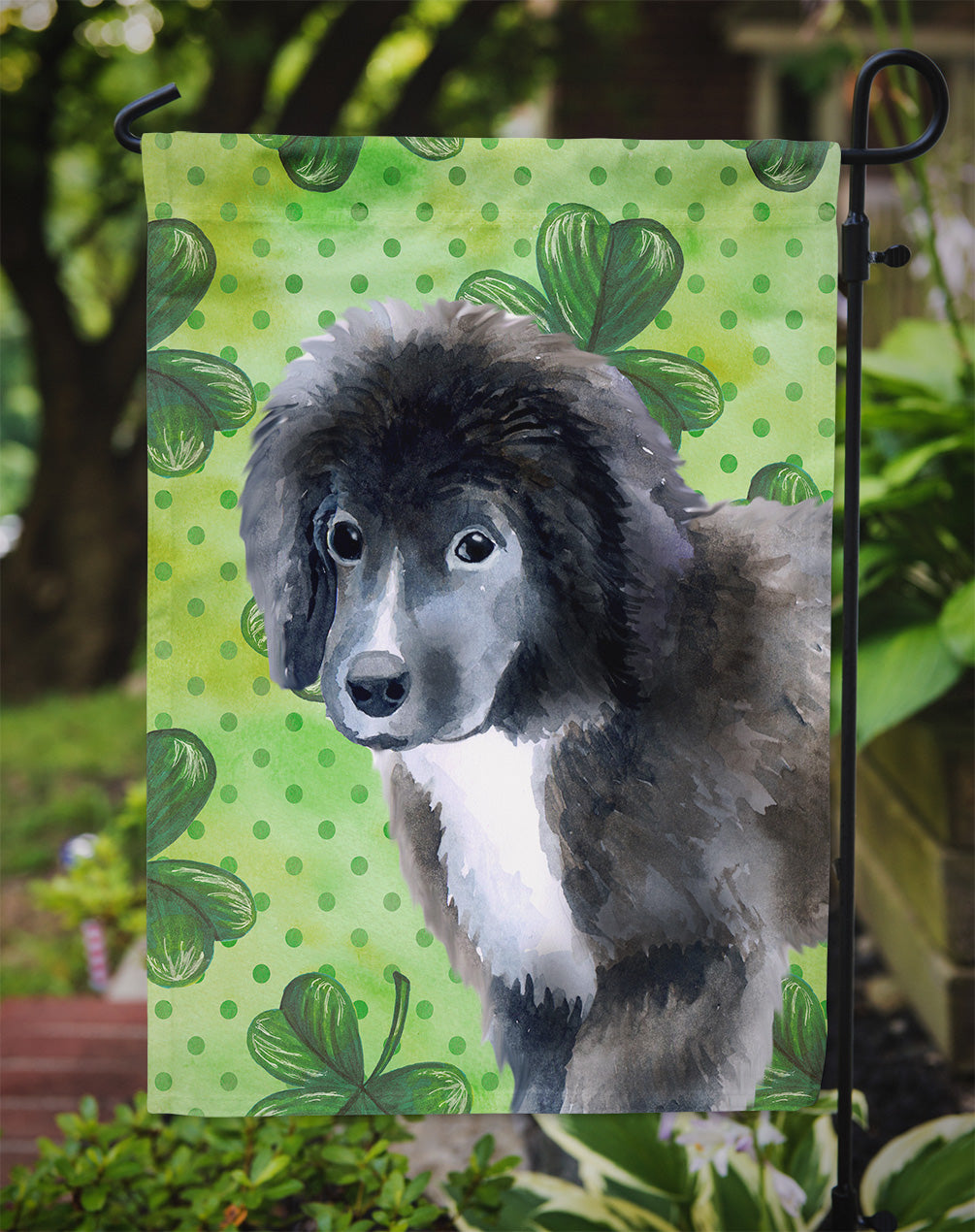 Newfoundland Puppy St Patrick's Garden Flag Mailbox Decorative Yard Banner Outside Patio Artwork for Flower Beds, Garden Size, Multicolor