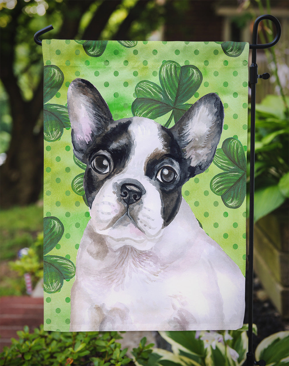 French Bulldog Black White St Patrick's Garden Flag Mailbox Decorative Yard Banner Outside Patio Artwork for Flower Beds, Garden Size, Multicolor