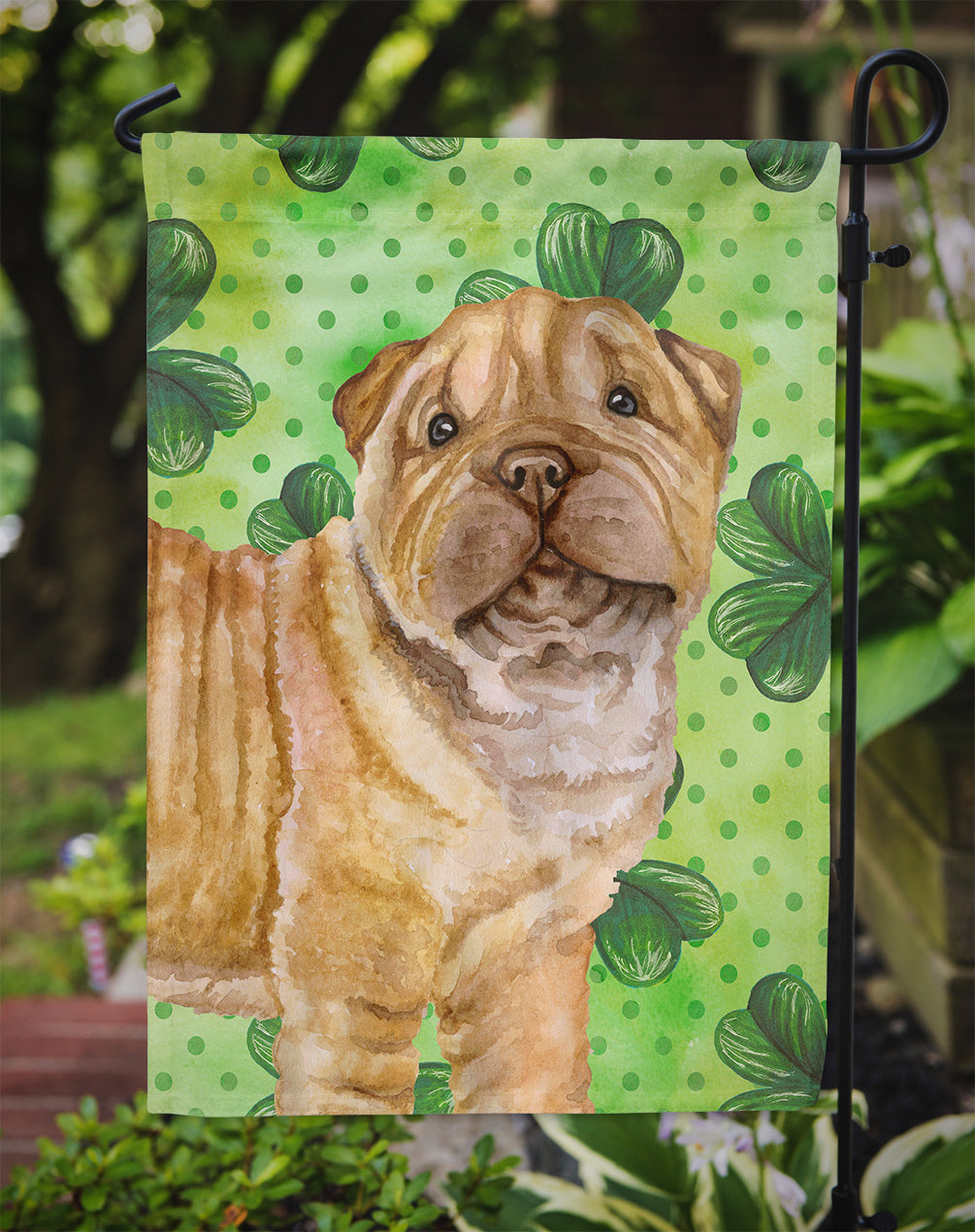 Shar Pei Puppy St Patrick's Garden Flag Mailbox Decorative Yard Banner Outside Patio Artwork for Flower Beds, Garden Size, Multicolor