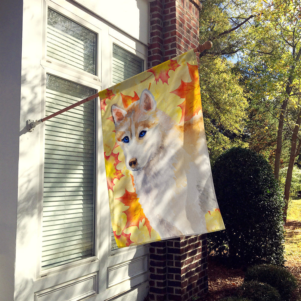 Siberian Husky Fall House Flag 28x40 Porch Sleeve Pole Decorative Outside Yard Banner Artwork Wall Hanging, Polyester