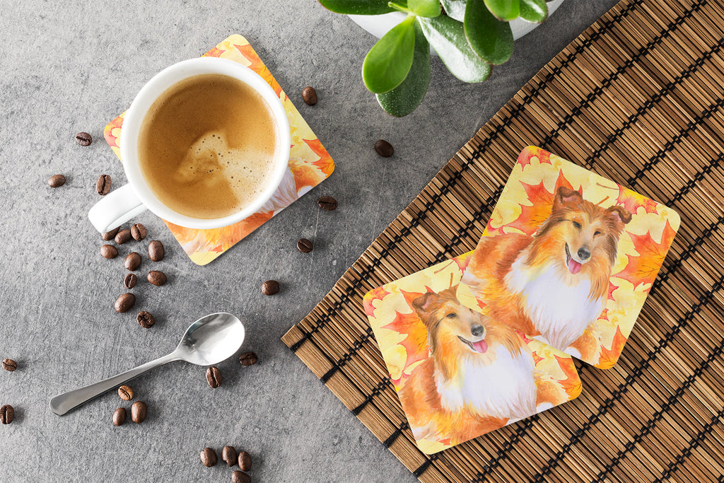 Sheltie Fall Foam Coasters Set of 4 Cup Coasters for Indoor Outdoor, Tabletop Protection, Anti Slip, Mouse pad Material