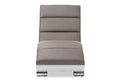 Baxton Studio Percy Modern and Contemporary Grey Fabric and White Faux Leather Upholstered Chaise Lounge