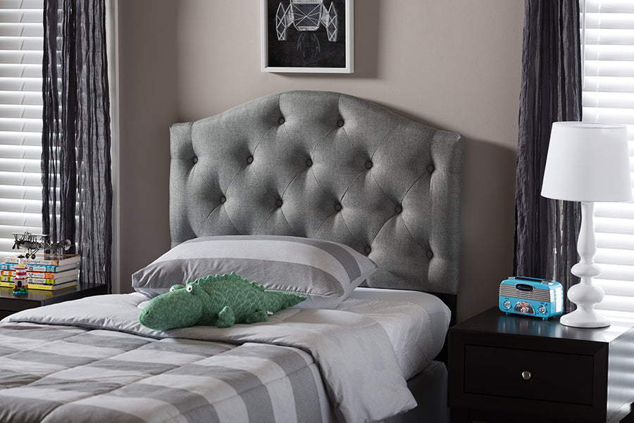 Baxton Studio Myra Modern and Contemporary Grey Fabric Upholstered Button-Tufted Scalloped Twin Size Headboard
