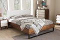 Baxton Studio Mitchell Rustic Industrial Walnut Wood White Faux Leather Dark Bronze Metal Queen Size Platform Bed