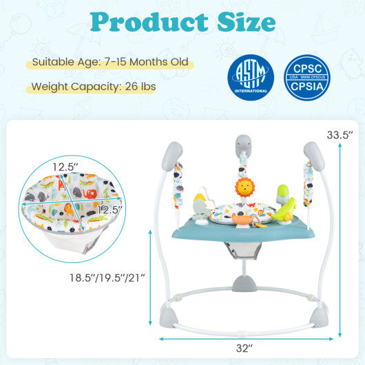 Baby Jump and Play Activity Center with Rotatable Seat and Interactive Toys-Blue - Color: Blue