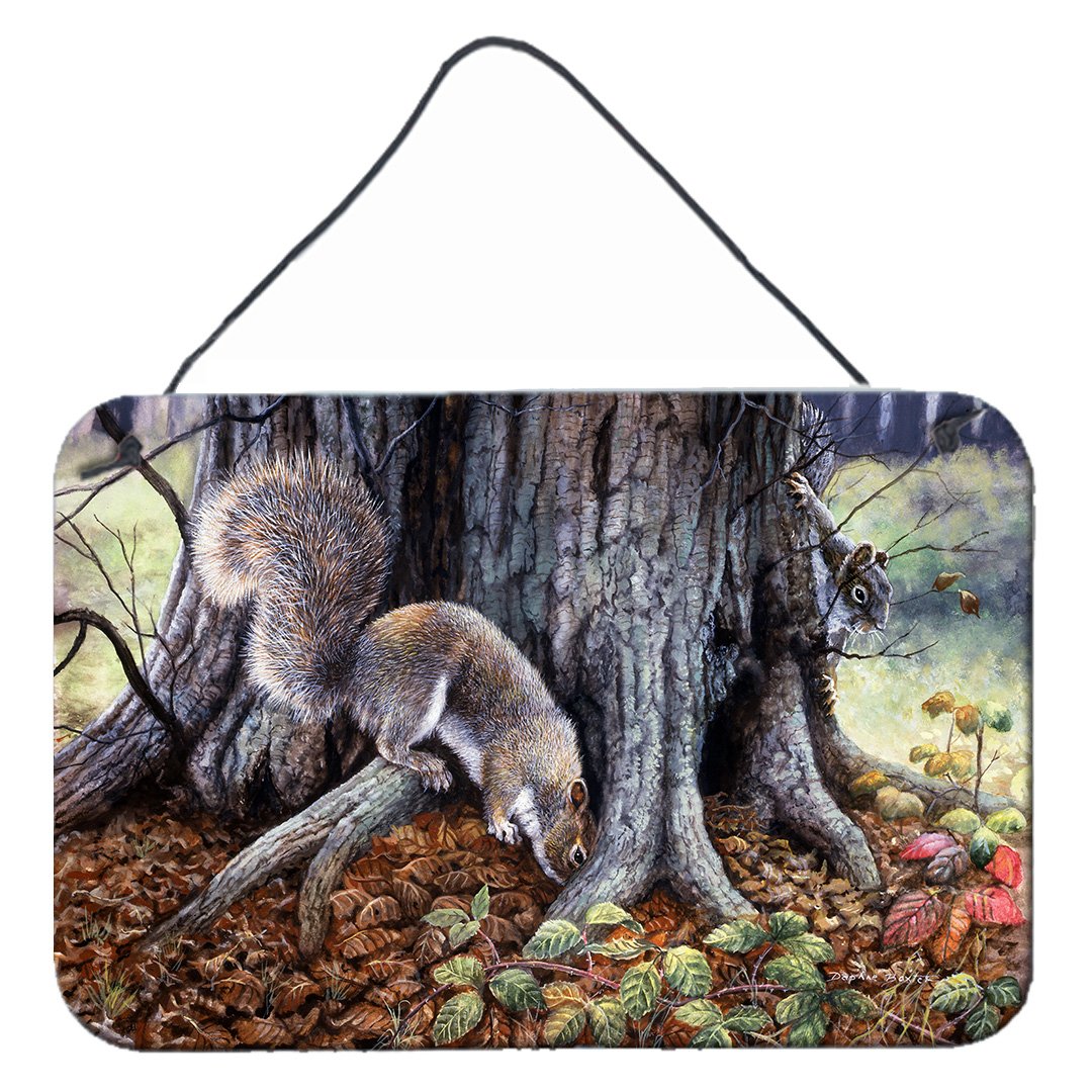 Grey Squirrels around the Tree Wall or Door Hanging Prints Aluminum Metal Sign Kitchen Wall Bar Bathroom Plaque Home Decor, 8HX12W, Multicolor