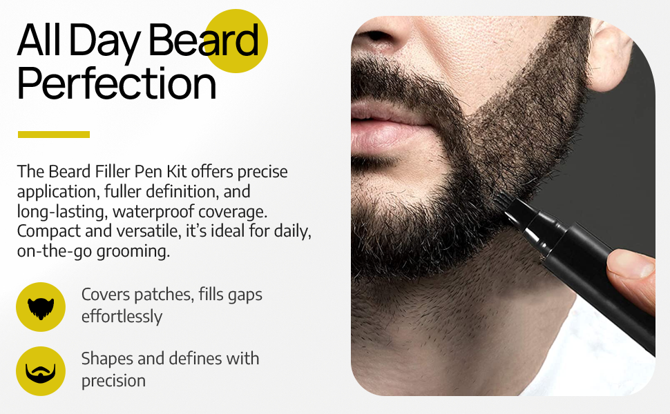 SELZALOT 4-Tip Beard Filler Pen Kit - Waterproof, Sweat-Proof, Long-Lasting Coverage for a Fuller Beard with Brush