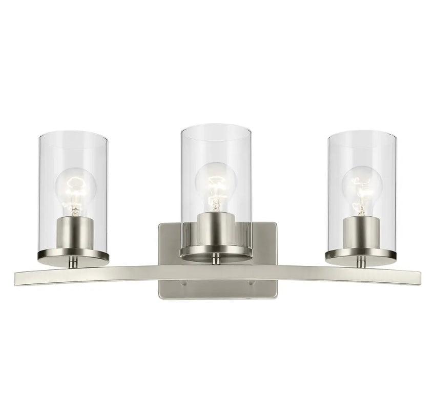 Open Box "KICHLER Crosby 23"" 3-Light Vanity Light with Clear Glass in Brushed Nickel, for Bathroom, Powder Room, (23"" x 8.75""), 45497NICLR"