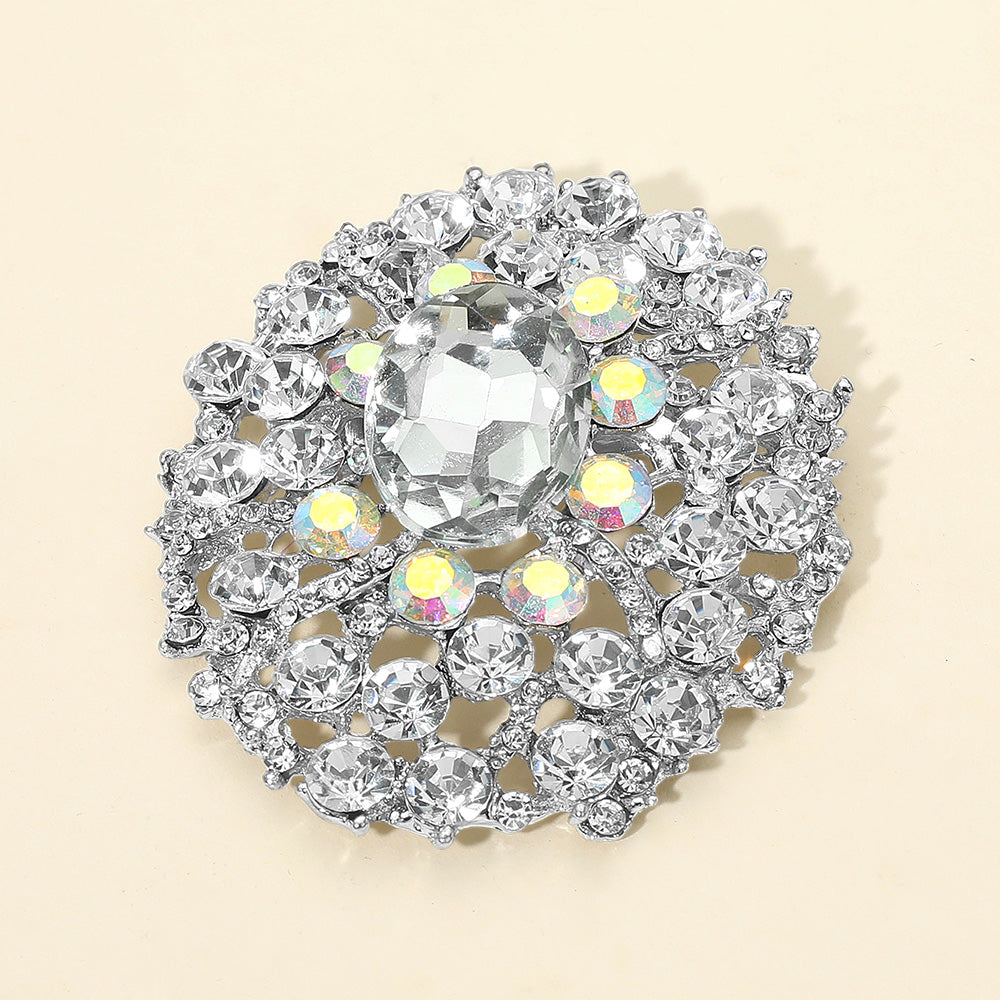 Oval Center Stone Accent Rhinestone Embellished Statement Pin Brooch