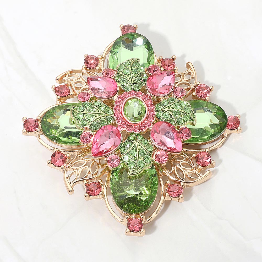Bold Vintage Floral Rhinestone Pin Brooch