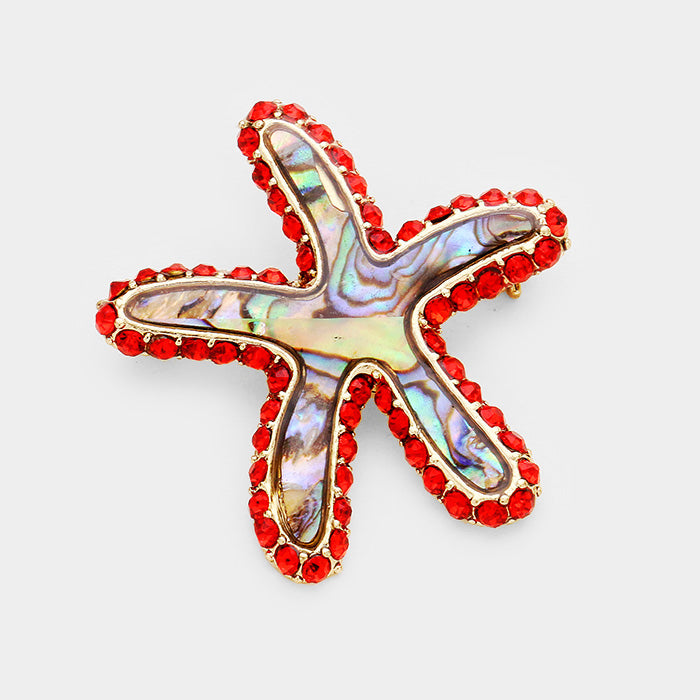 Stone Trim Abalone Starfish Pin Brooch