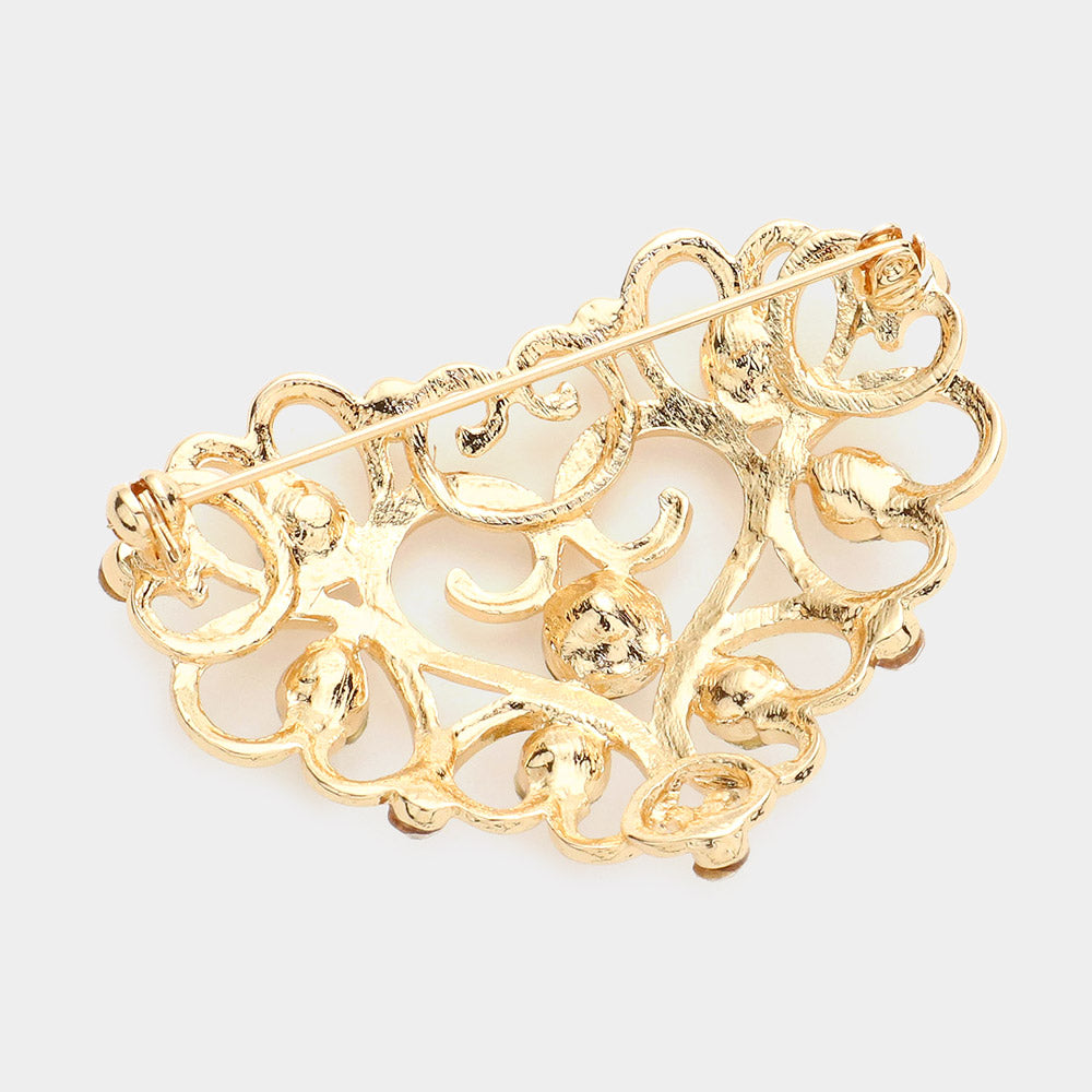 Stone Embellished Metal Heart Pin Brooch