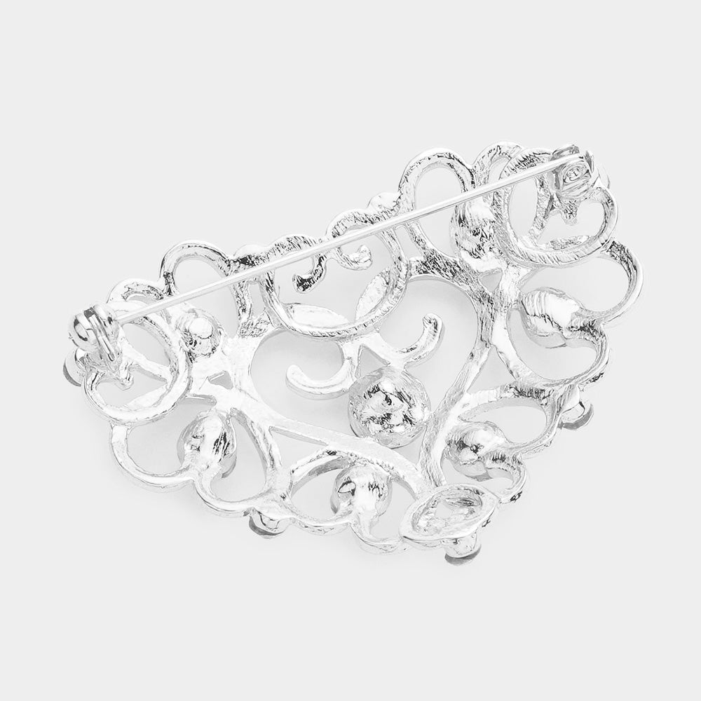 Stone Embellished Metal Heart Pin Brooch