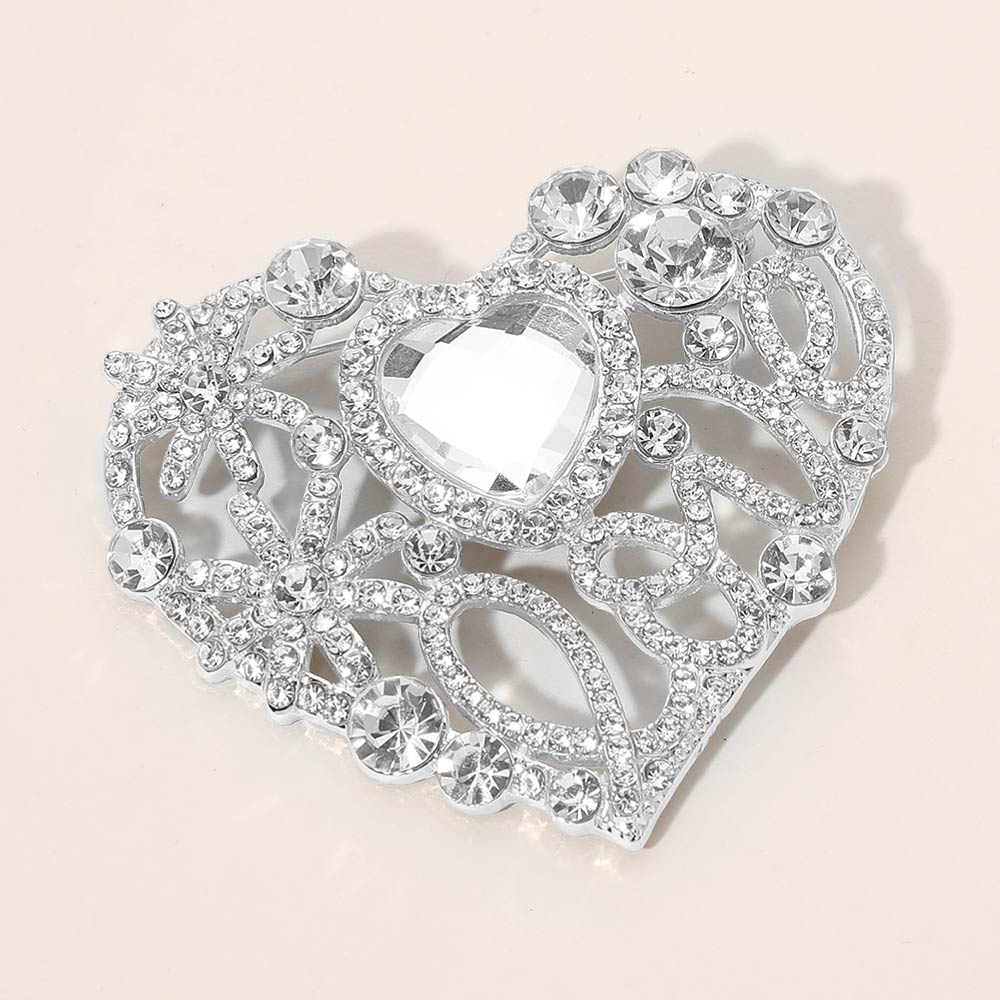 Rhinestone Embellished Heart Pin Brooch