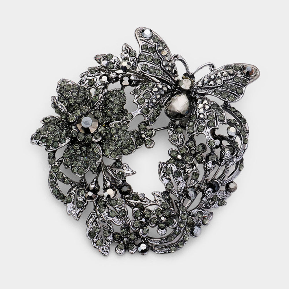 Rhinestone Butterfly Flower Leaf Pin Brooch  / Pendant