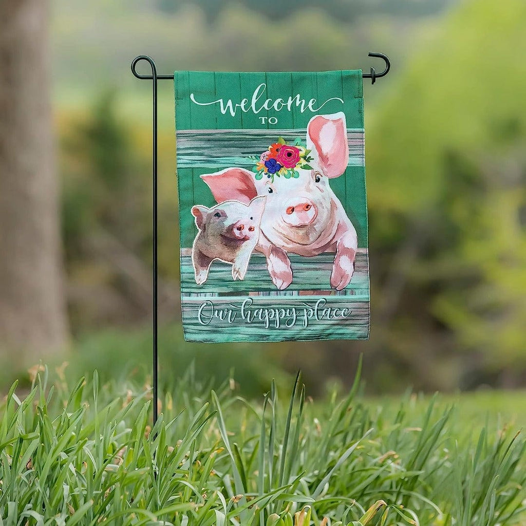 Baby and Mama Pig Garden Flag 2 Sided Our Happy Place