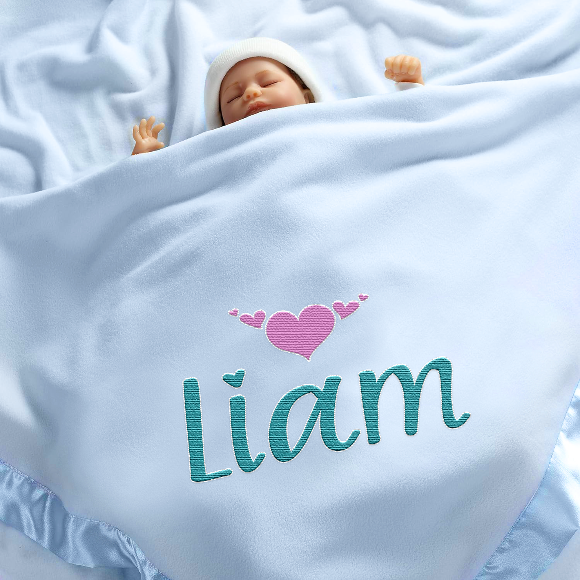 Personalized Baby Blanket with Embroidered Name  - Blue