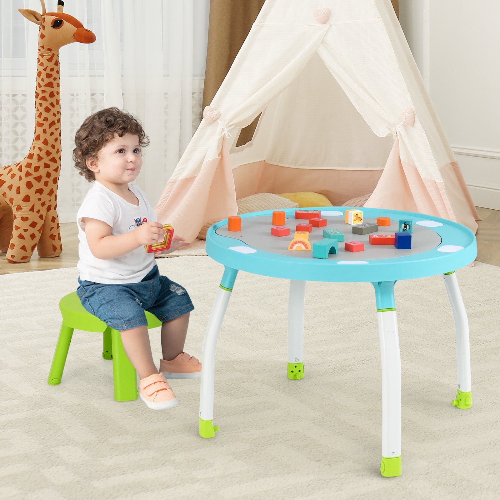 5-in-1 Baby Activity Center Interactive Bounce Seat with Removable Toys-Blue