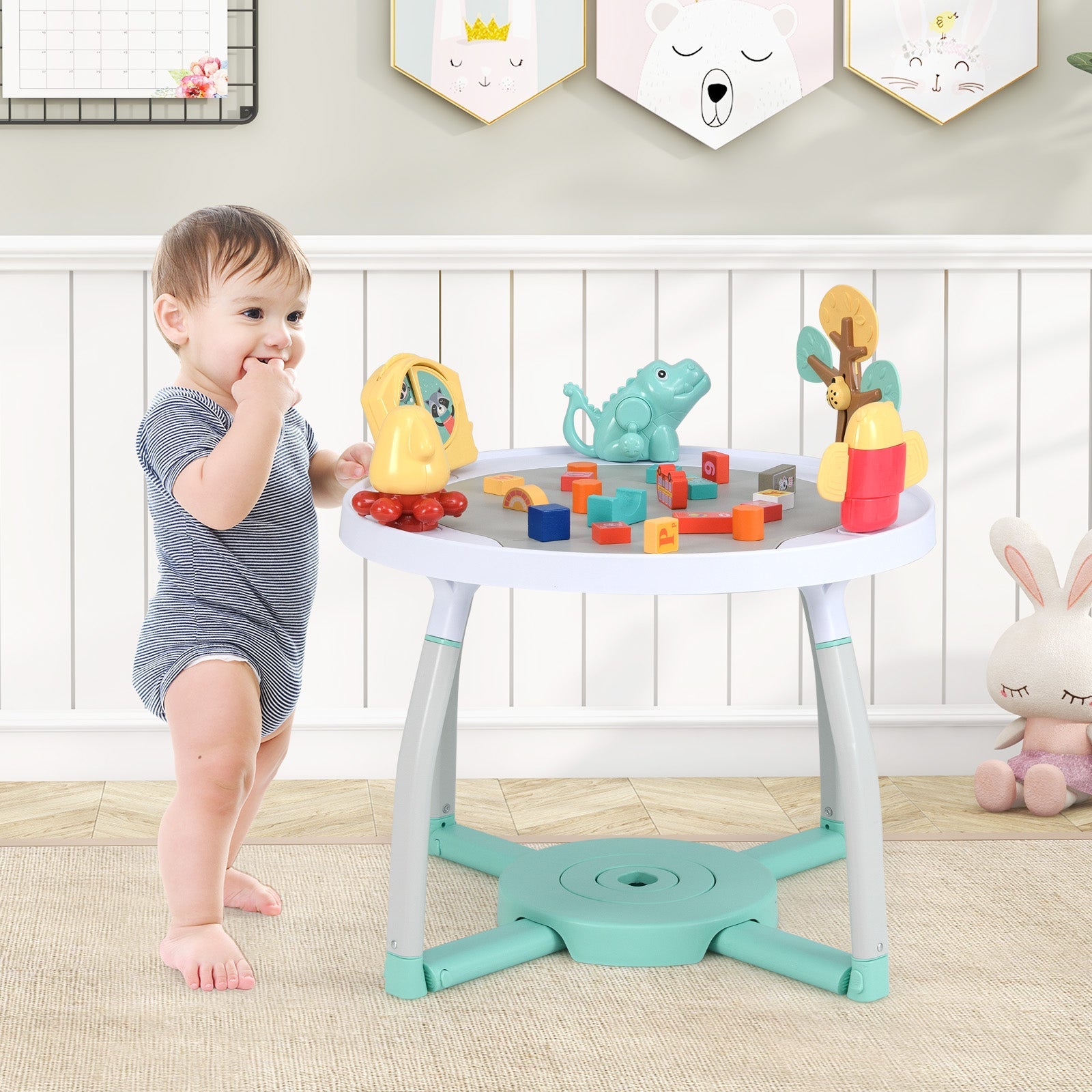 5-in-1 Baby Activity Center Interactive Bounce Seat with Removable Toys-White