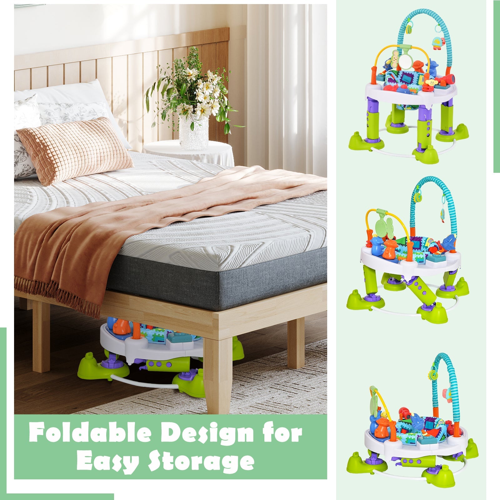 4-in-1 Baby Bouncer Activity Center with 3 Adjustable Heights-Green