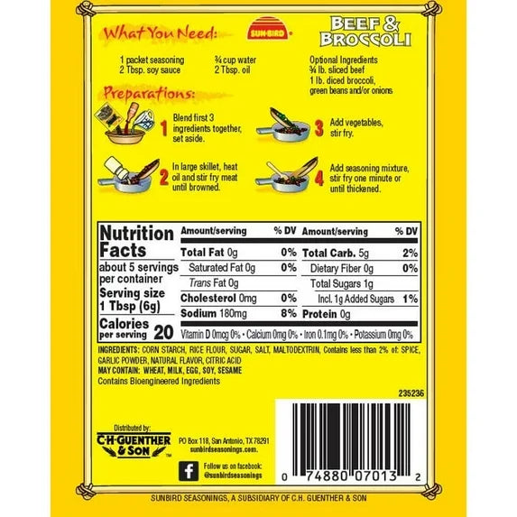 Sunbird Beef & Broccoli Seasoning Mix, 1 oz, Case of 24