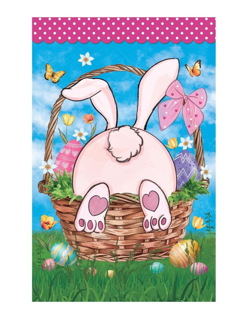 Basket Bunny 2 Sided Applique Garden Flag
