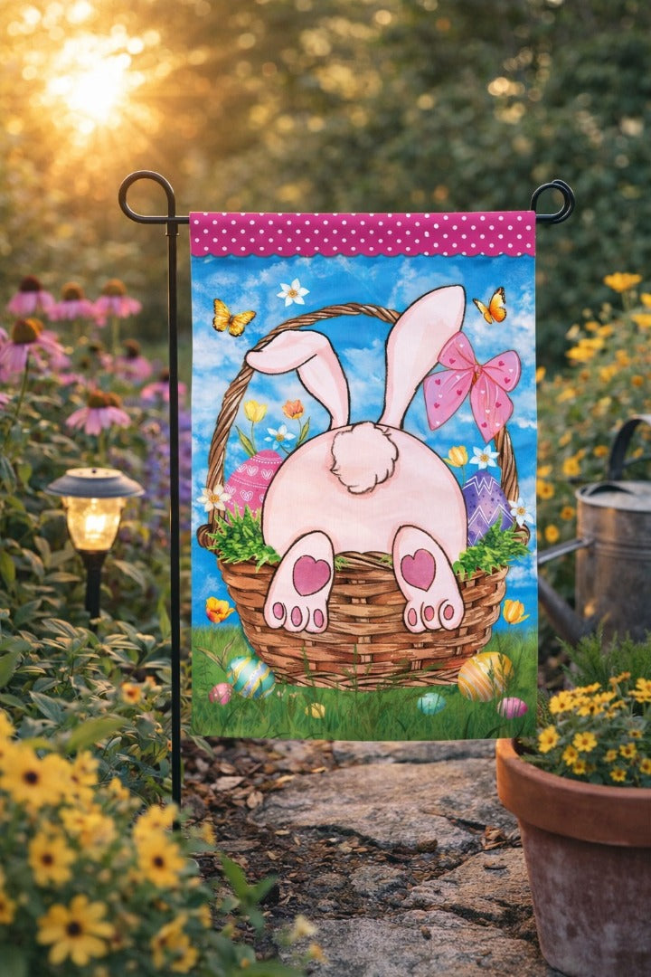 Basket Bunny 2 Sided Applique Garden Flag