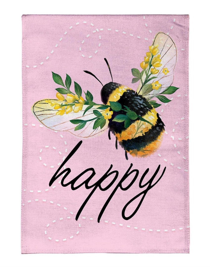 Bee Happy Pink 2 Sided Garden Flag