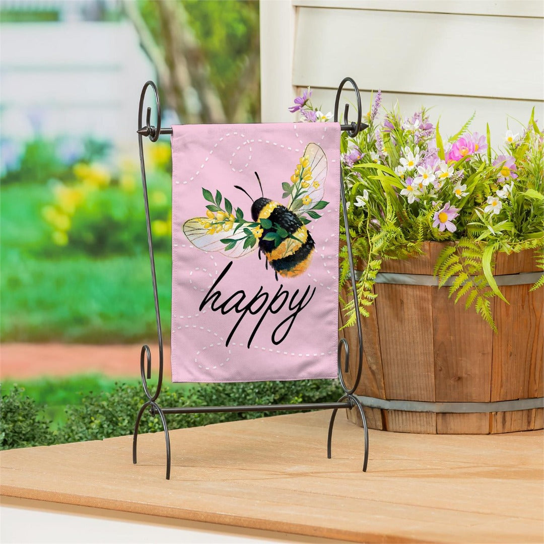Bee Happy Pink 2 Sided Garden Flag