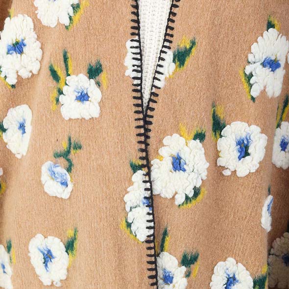 Floral Pattern Wool Blended Winter Kimono Poncho