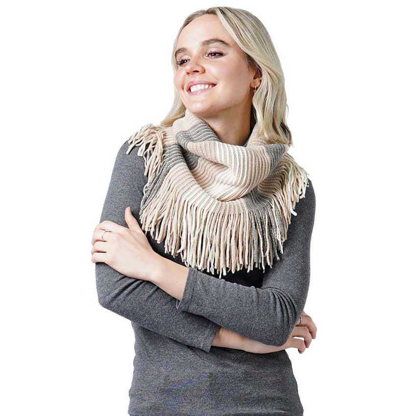 Stripe Knit Tube Scarf With Tassel