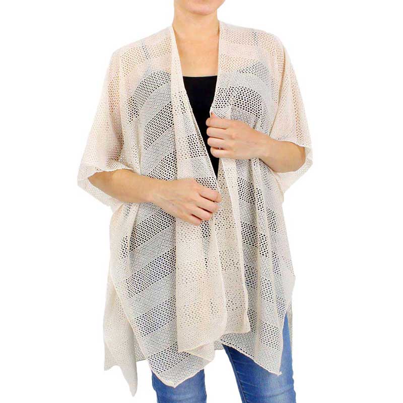 Striped Net Cover Up Kimono Poncho