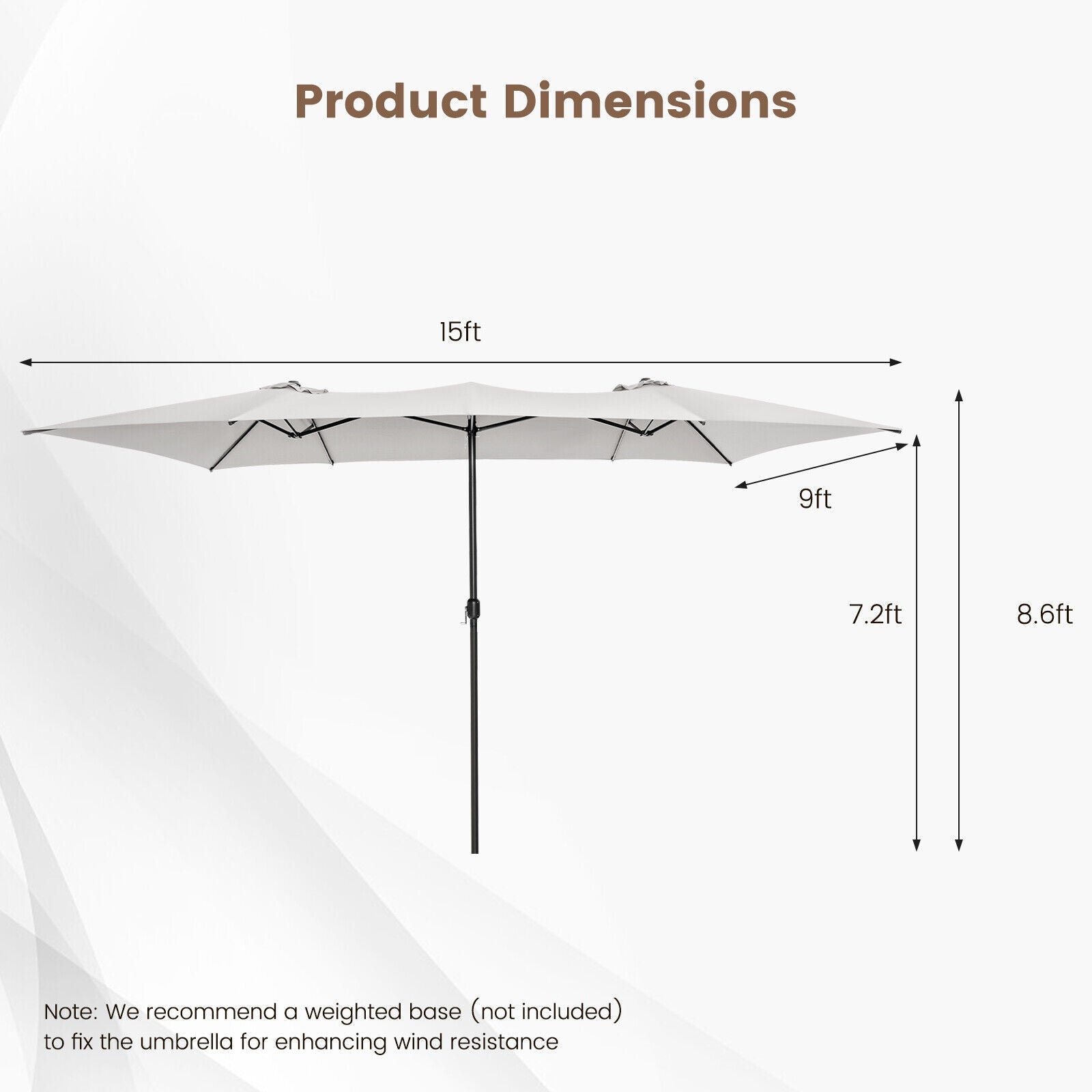 15 Feet Double-Sized Patio Umbrella with Crank Handle and Vented Tops
