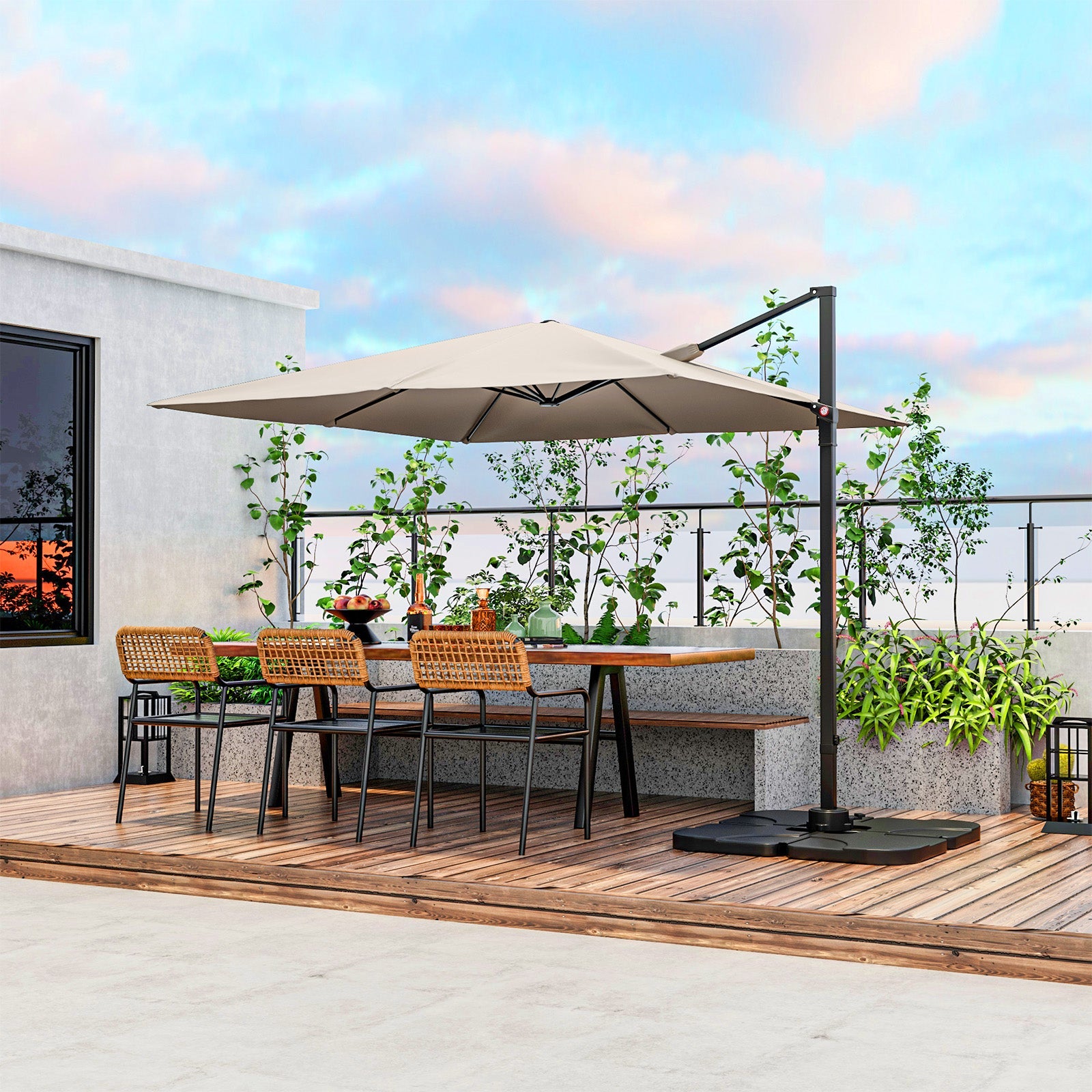 9.5 Feet Square Patio Cantilever Umbrella with 360° Rotation