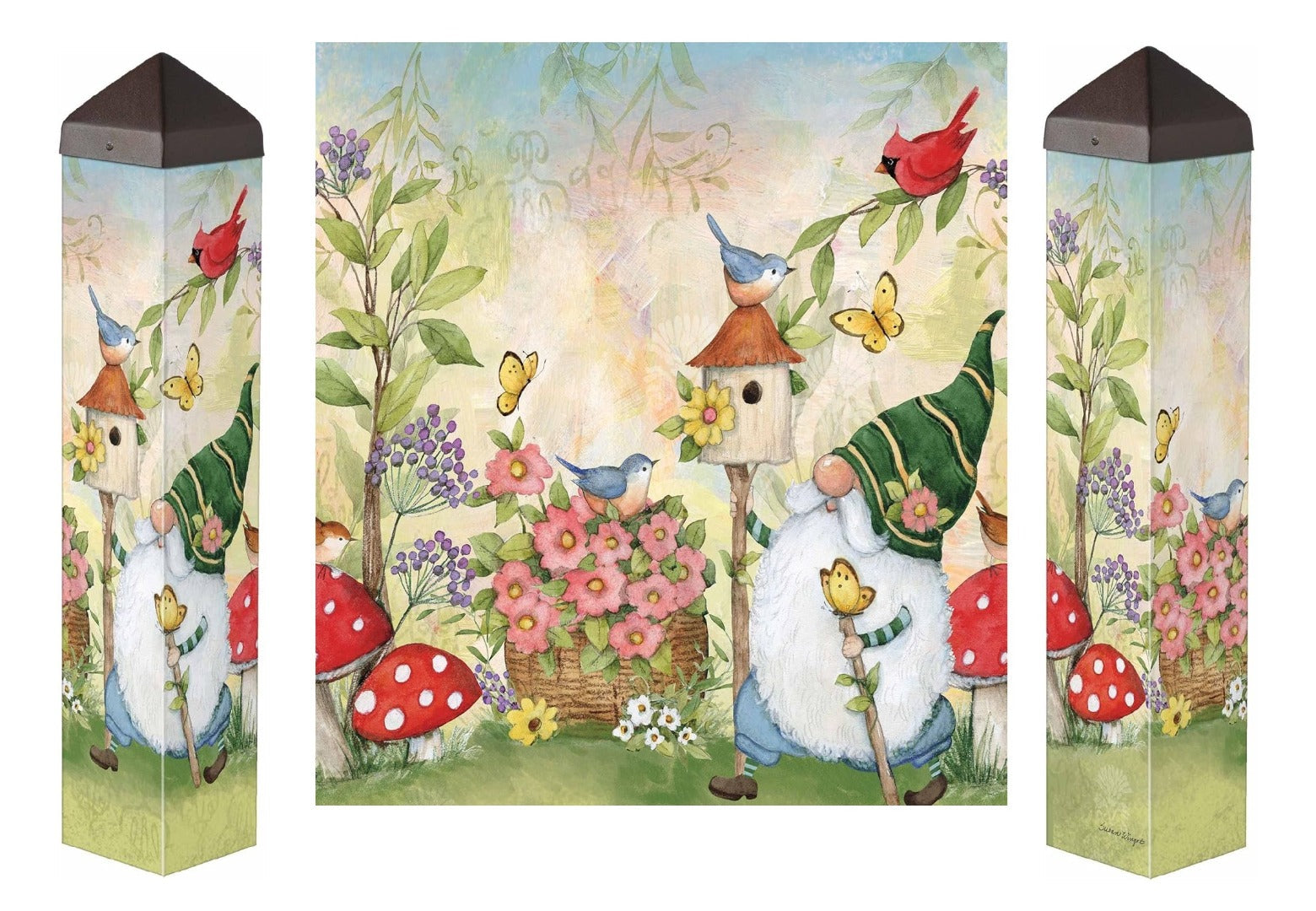 Birdhouse Gnome Art Pole 20 Inches Tall