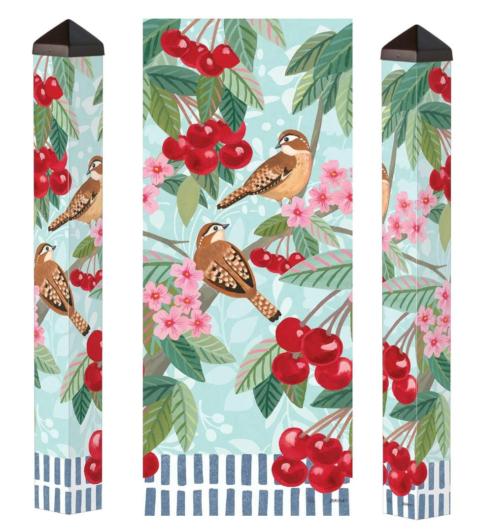 Birds and Cherries Art Pole 40 Inches Tall