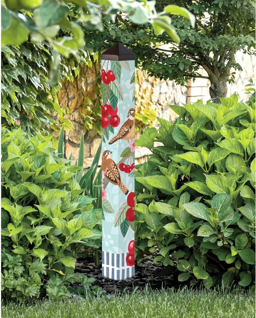 Birds and Cherries Art Pole 40 Inches Tall