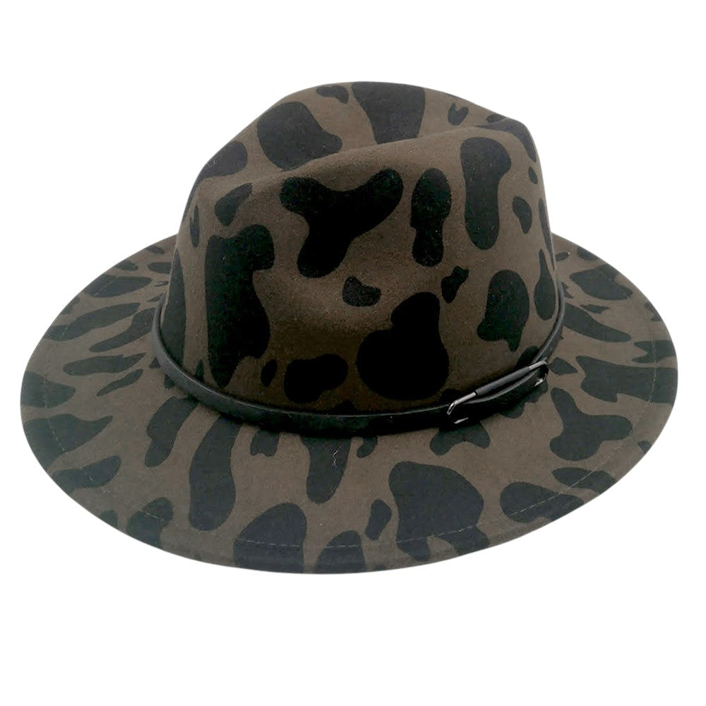 Faux Leather Band Cattle Patterned Panama Hat