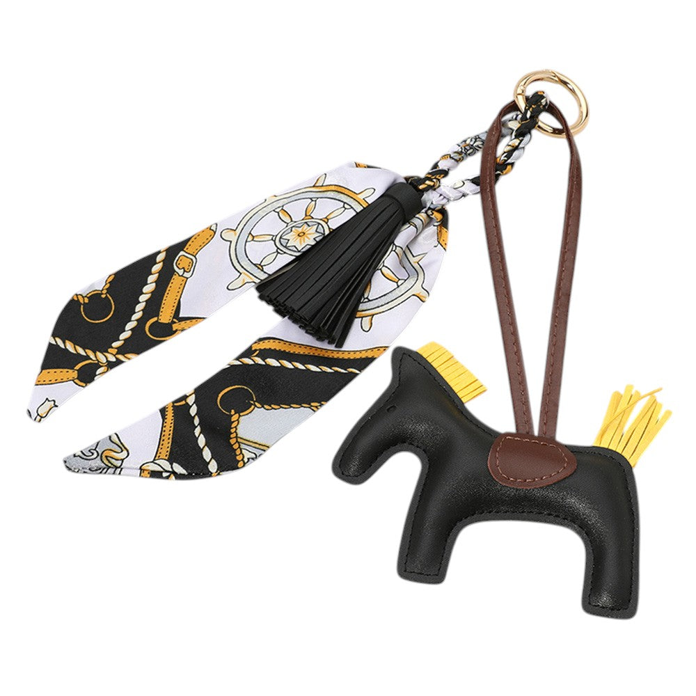 Faux Leather Horse Tassel Scarf Bag Charm