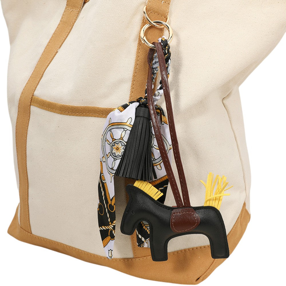 Faux Leather Horse Tassel Scarf Bag Charm