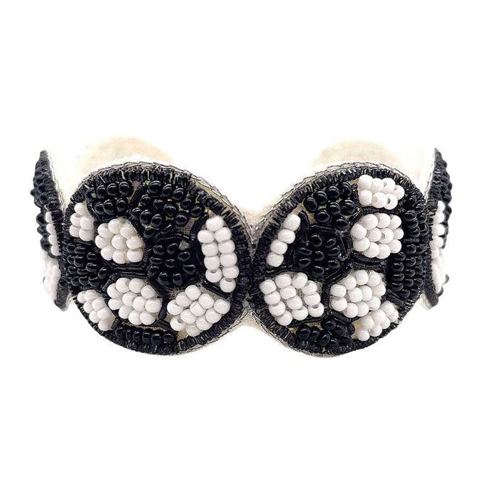 Felt Back Soccer Seed Beaded Cuff Bracelet